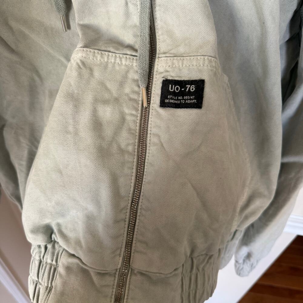 Urban Outfitters BDG Sage Green Heavyweight Canvas Zip-Up Bomber Jacket Winter - Picture 6 of 13